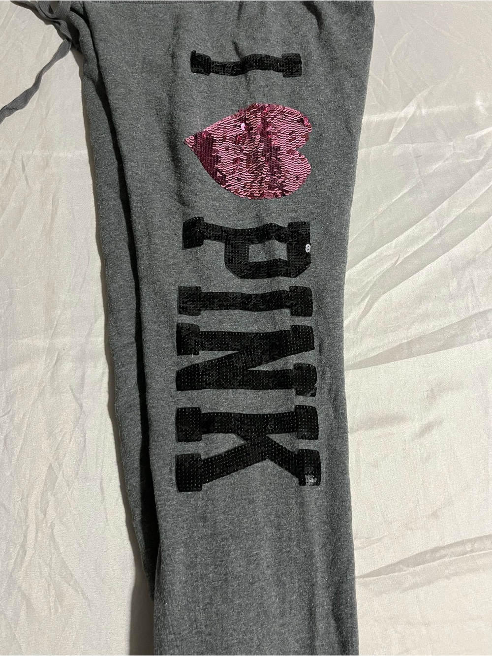 PINK Victoria's Secret Girls' Gray Sweatpants with Pink Sequin Heart Size XS - Picture 3 of 6